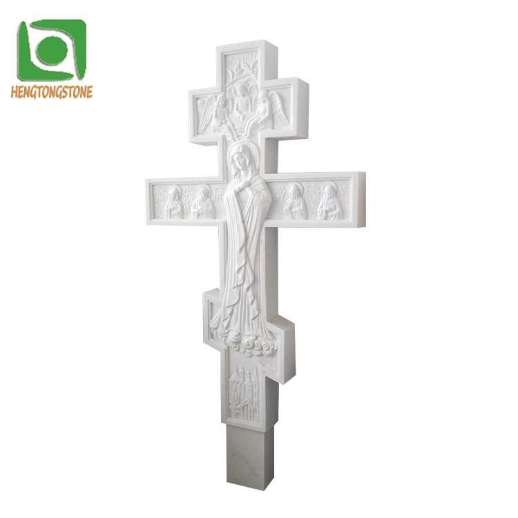 Indoor or Church Decoration Hand Made White Marble Jesus Statue Engraving Cross Design