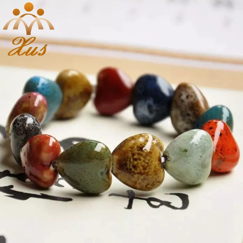 Handmade Glazed Ceramic Sweater Chain Braided Ceramic Bracelet Porcelain Bead Rope Art Jewelry