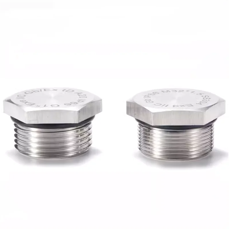 M20 x 1.5 SS 304 316 Stainless Steel Stopping Plug Male Thread Hex Head Socket Pipe Fitting with Sealing Rubber Ring