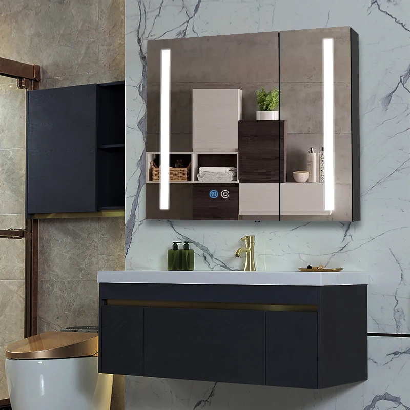 Touch Sensor Wall Mounted Bathroom Vanity LED Medicine Mirror Cabinet