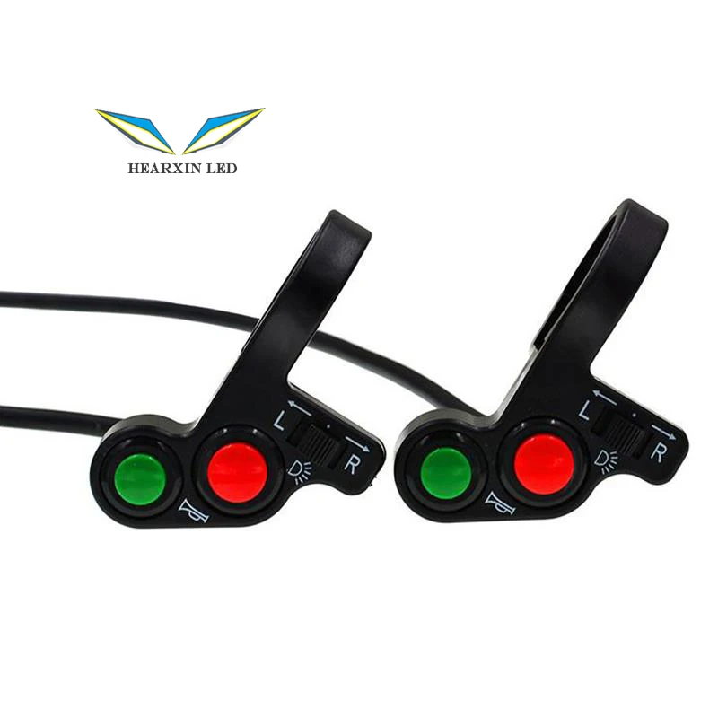 Motorcycle Electric Bike/Scooter Light Turn Signal&Horn Switch ON/OFF Button W/Red Green Buttons 22mm Dia Handlebars