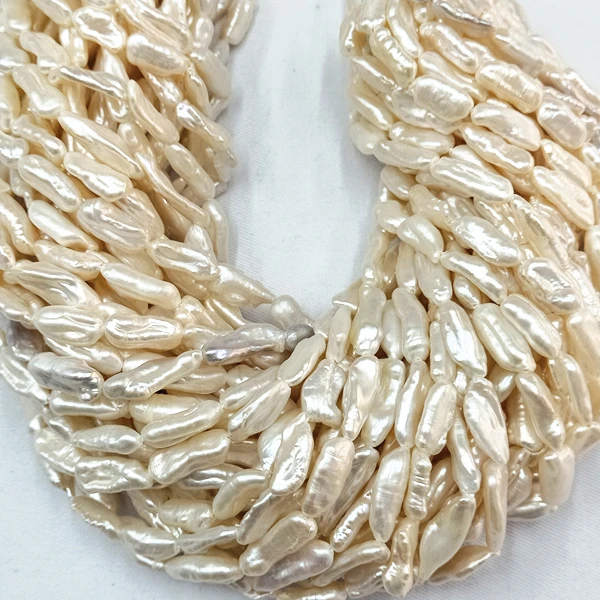 
Biwa Pearl Beads Necklace 7x18mm White Freshwater Cultured Baroque Pearl 