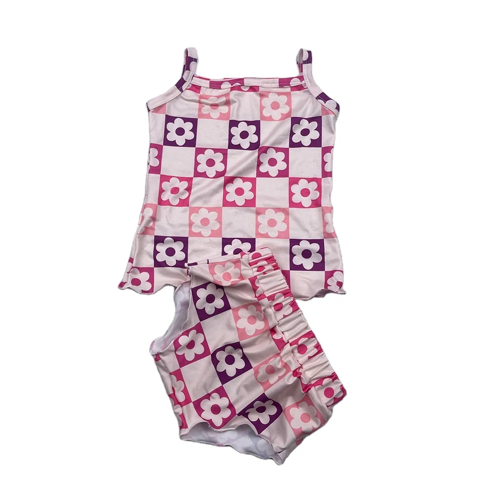 Custom Infants and Toddlers Girls clothing sets Boutique Tank Top Suit Summer Girls Flower T-Shirt Shorts Two-Piece Set