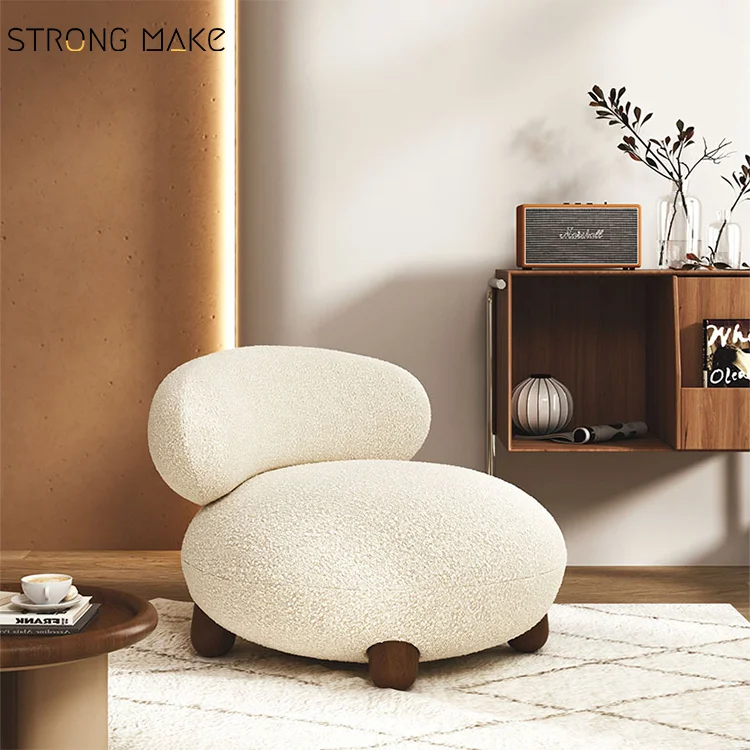 Nordic Style Modern Luxury Nordic White Leisure Relax Living Room Boucle Accent Chair Set Lounge Chair With Ottoman