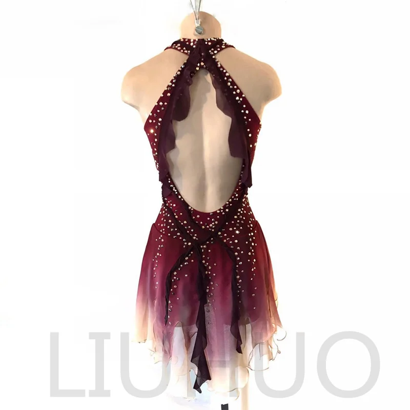 LIUHUO Figure Skating Dress Girls Competition Costume Red Latin Dress Rhinestones Mesh and Spandex Dress for Performance Sets