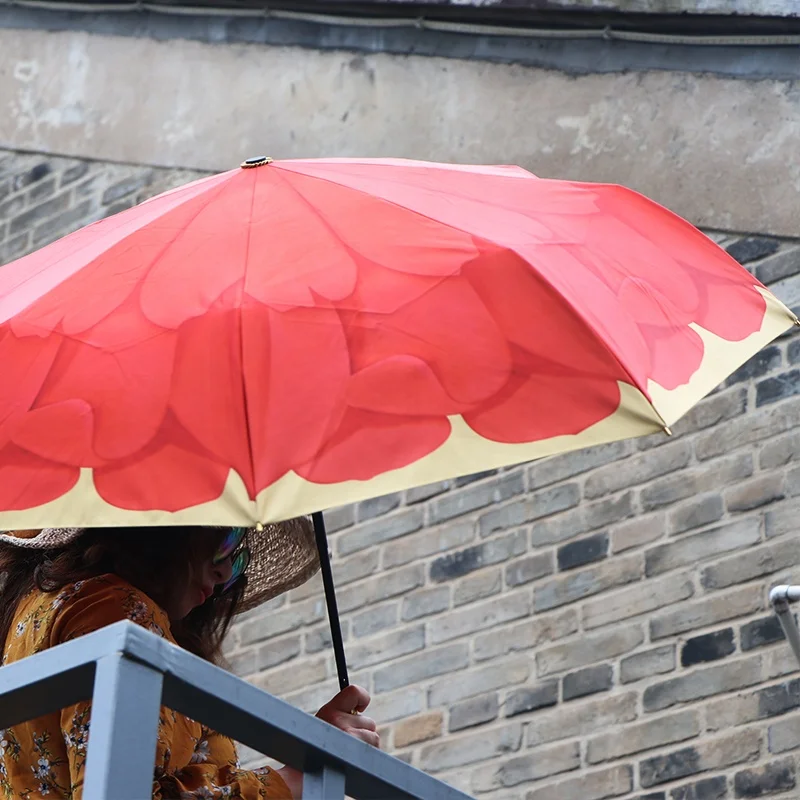 RST Real Star high end luxury fold umbrella gold handle flower printing beautiful lady umbrella