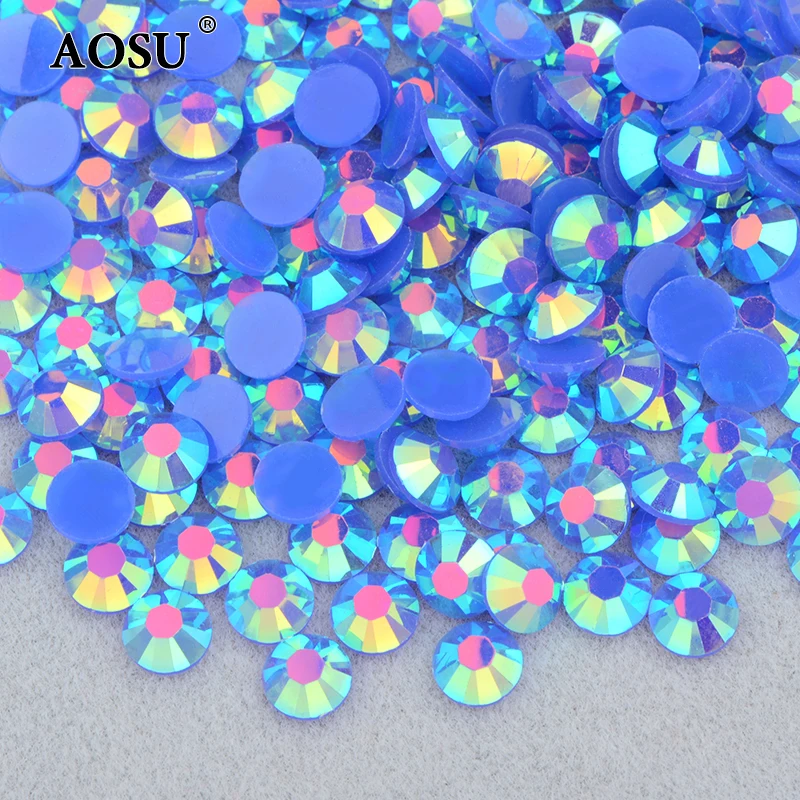 AOSU High Quality 2mm 3mm 4mm 5mm 6mm Jelly Sapphire AB Strass Diamond Flatback Resin Crystal Rhinestone For Clothes