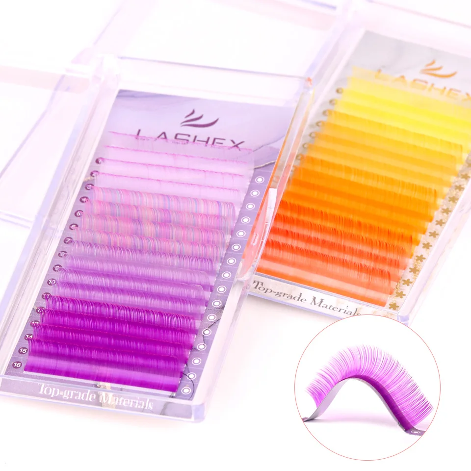 Easy make fan best quality human hair extension private label colorful lashes neon glow lash 02 03 05 4-25mm color lash trays