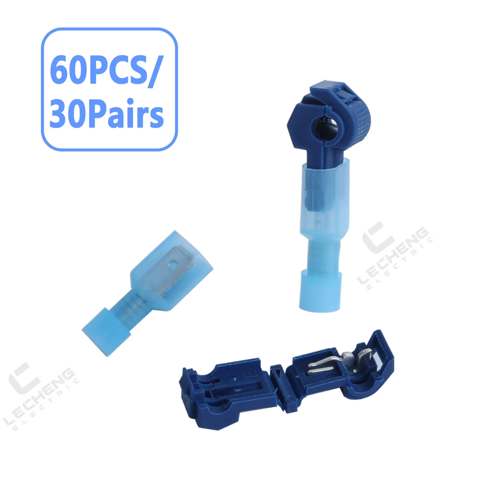 60Pcs/30Pairs 18-14AWG Blue T Tap Wire ConnectorsQuick Splice Wire Connectors