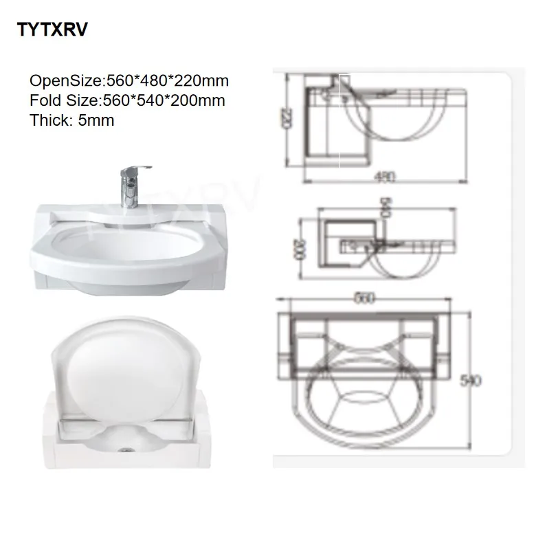 TYTXRV RV Motor home caravan apartment smart space Acrylic Built-in Foldable Bathroom washroom Toilet Sink Including faucet