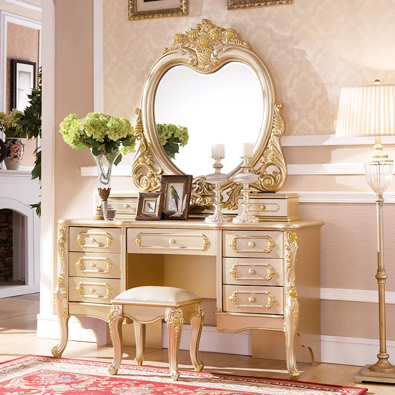 Champagne European dressing table bedroom Princess dresser table combination French luxury dressing cabinet large family