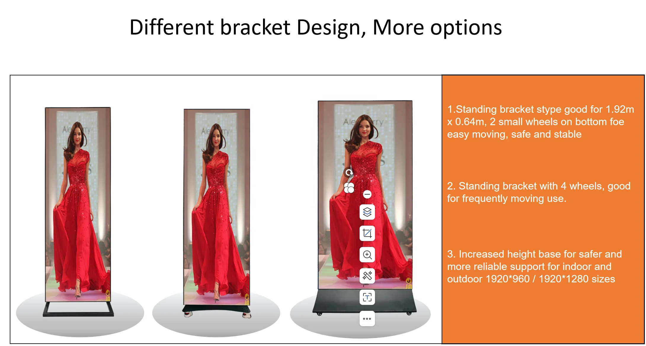 floor-standing movable rolling bracket available for both Iphone and Android system led poster display