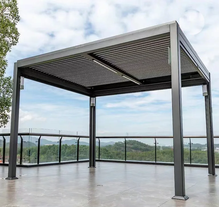 Customized PVC Awning Aluminum Alloy Pavilion with Electric Louvered Canopy Intelligent Outdoor Pergola/Gazebo for Villa