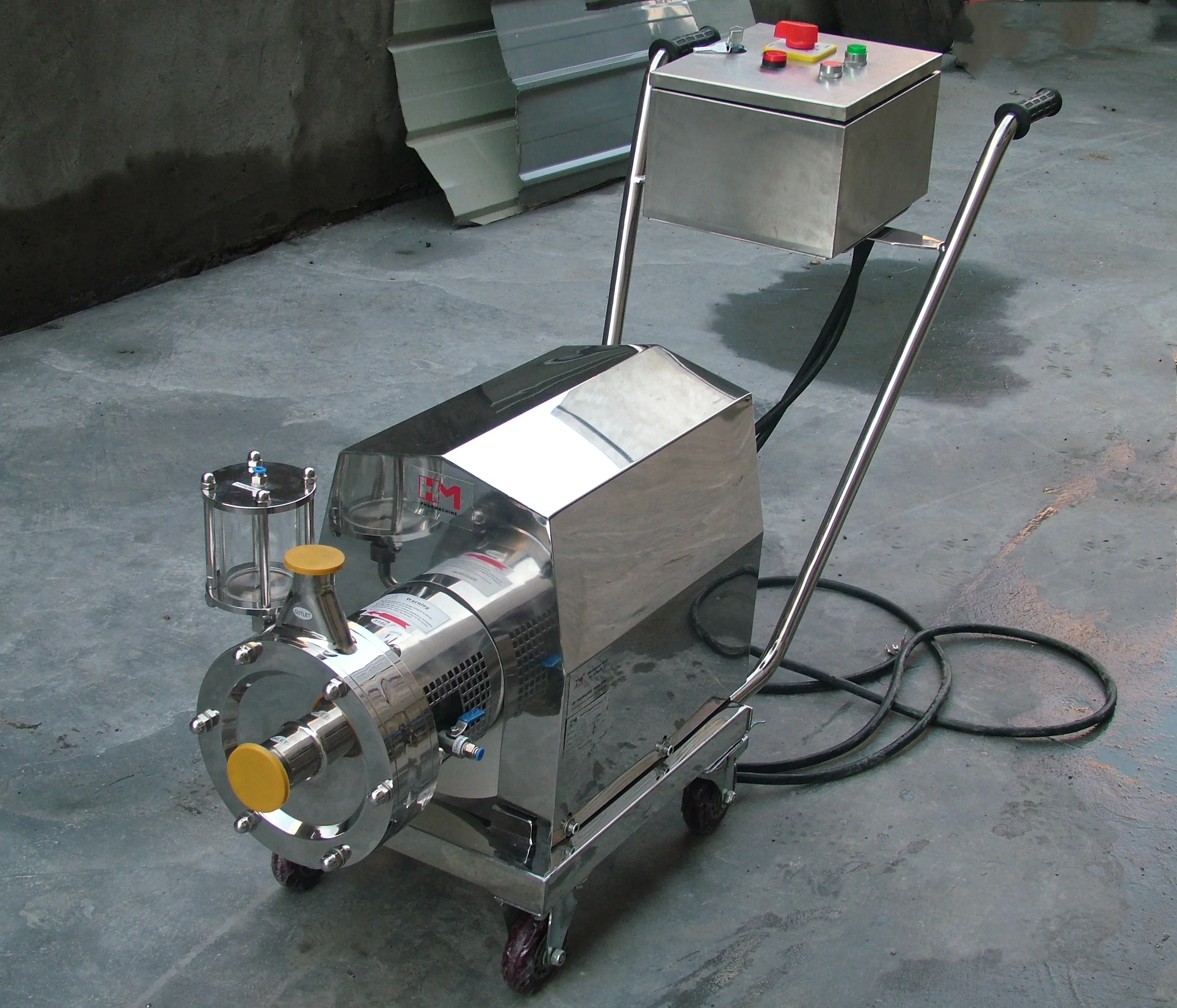 BOAO Mobile Sanitary High shear single stage Emulsifying Homogenizing Pump equip Trolley control box for dairy beverage