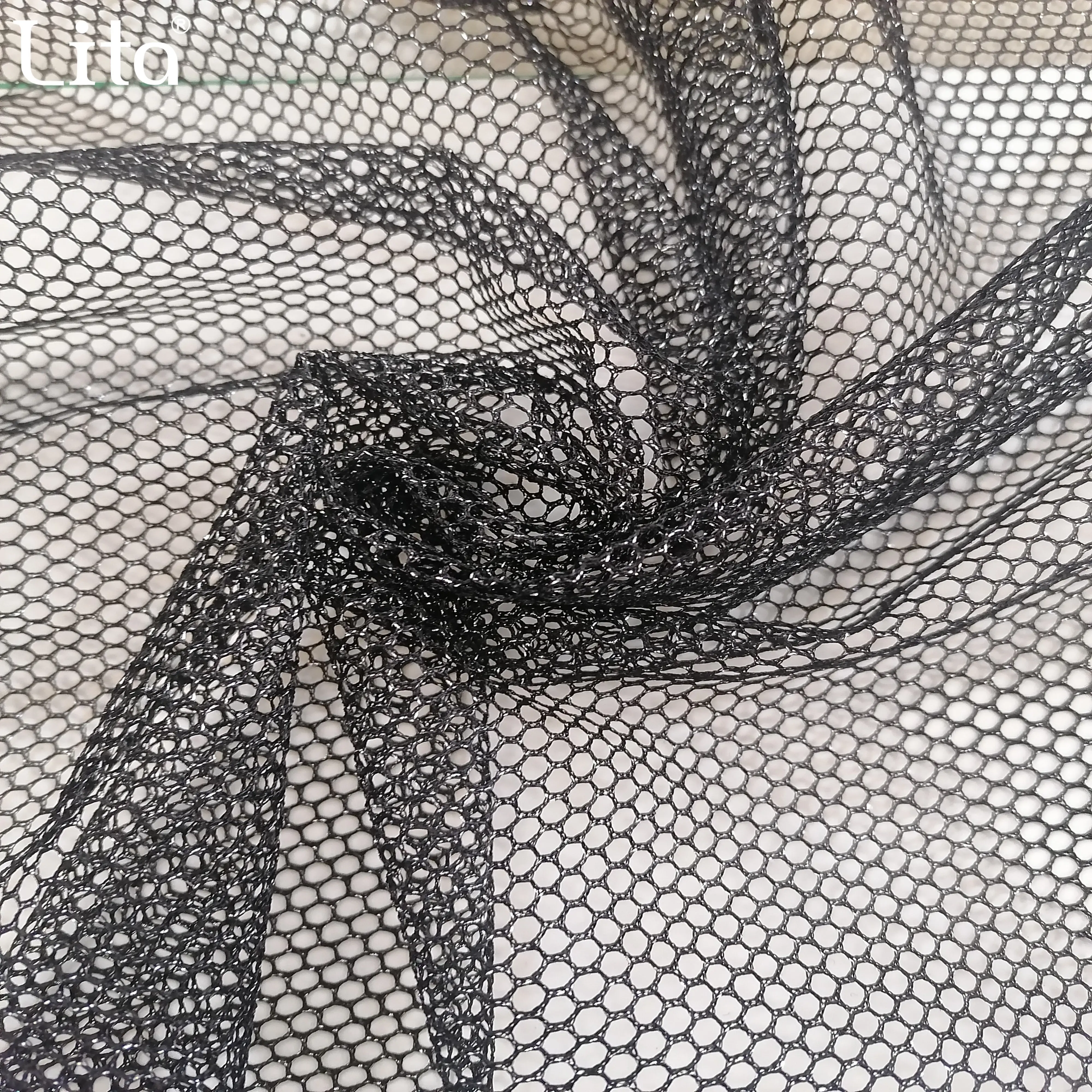 metallic mesh fabric big hole mesh  nylon net  silver fabric for garment