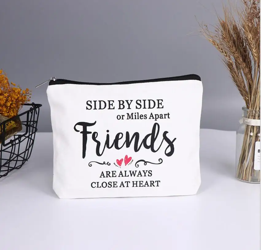 Customized Small Eco Friendly Custom Cotton Pouch Make Up Bags Plain White Cotton Canvas Zipper Makeup Cosmetic Bag With Logo