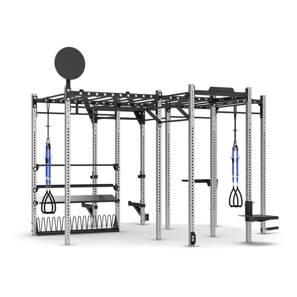 Cross fit rig 12m long feature smooth color coded handles that hold chalk well due to the durable powder coated finish
