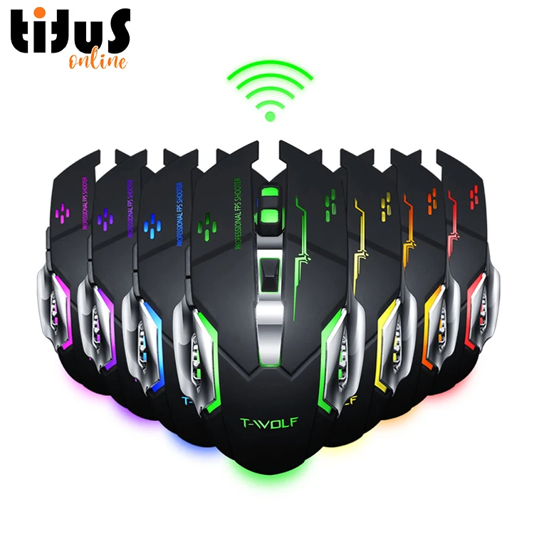 Q13 Mechanical Wireless Gaming Mouse RGB Backlit Glowing Gaming Mouse Rechargeable 2400dpi 6Keys Wireless Ergonomic Mouse Gamer