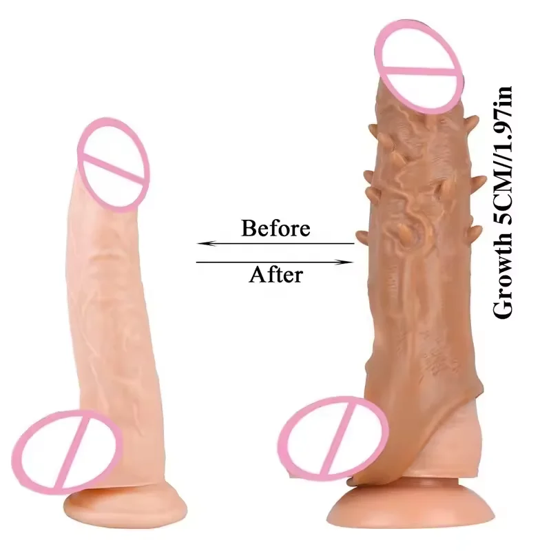 16cm Reusable Ejaculation Delay Realistic Dildo Sleeve Silicone Long Wearable Sleeve Condom For Men Penis Enlargement Big