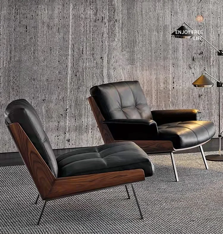 Modern Classic Genuine Vintage Leather Armchair Top Single Seat Recliner for Living Room Bedroom Hotel Leisure-for Hall Use