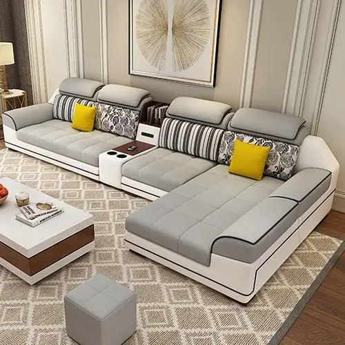 Customizable Seating Couch Grey Sectional Living Room Combination Leathaire Sofa Set 7 Seater Corner