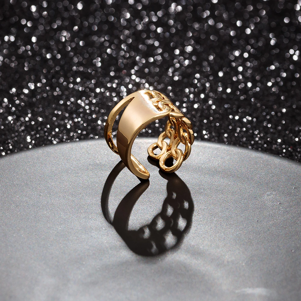 Real Gold Plated 13mm Rings for Men Chain Rings Biker mixed chain for women men open ring