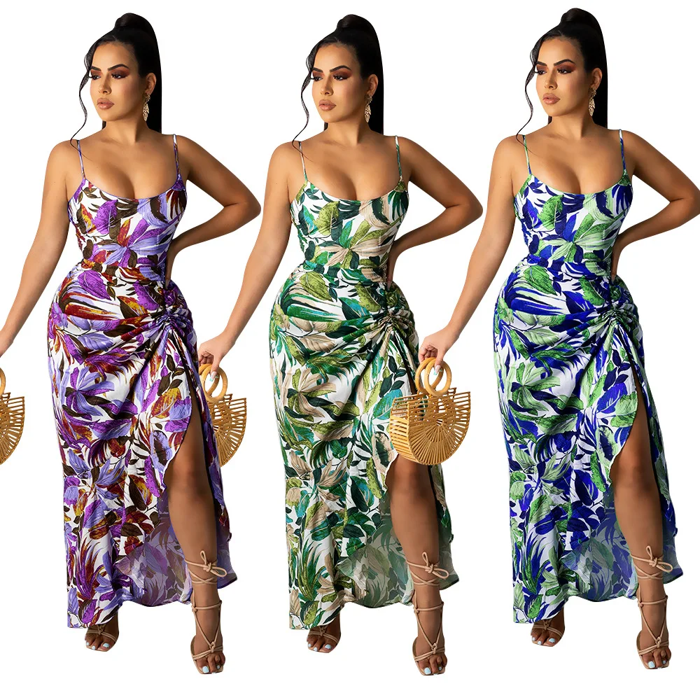 FS4663A New trending African clothing fashion print maxi dresses women slit midi dress