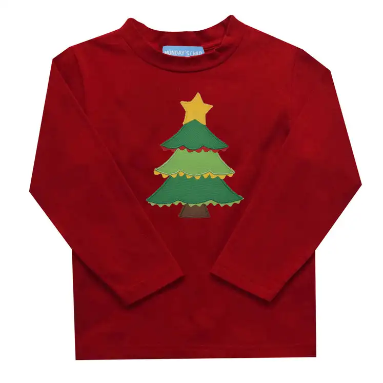 Christmas Tree Applique Boys Girls Long Sleeve Pullover Sweatshirt