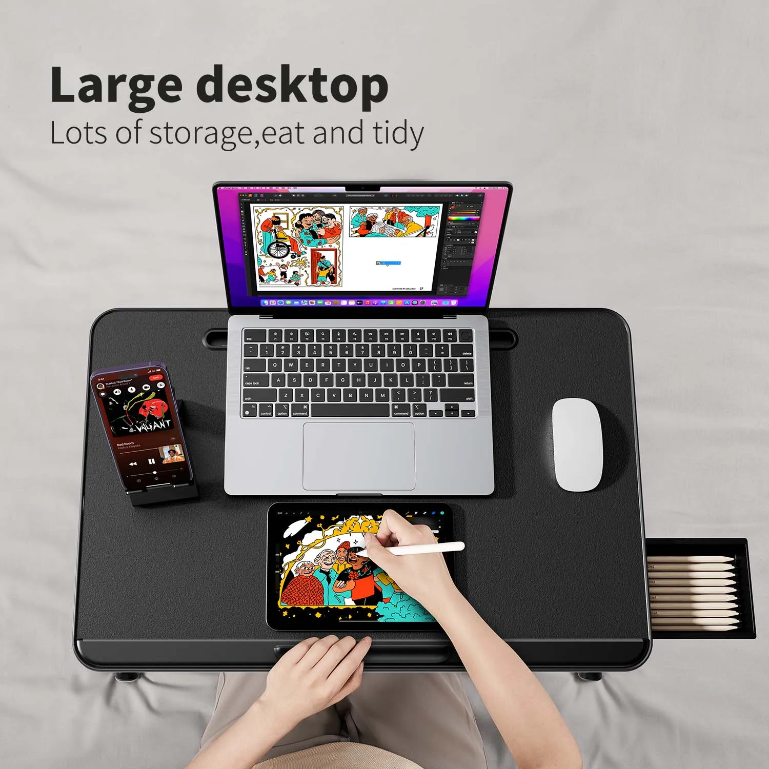 Laptop Desk Foldable Bed Table With LED light Folding Breakfast Tray Portable Lap Standing Desk Notebook Stand