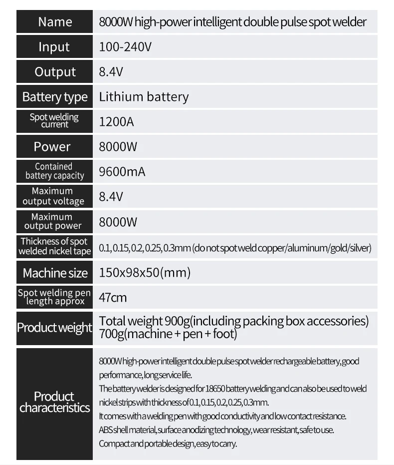 8000W Mini Spot Welder Kit DIY 18650 Battery Pack Welding Tools Portable Spot welding Machine Pen for 0.1/0.3mm Nickel