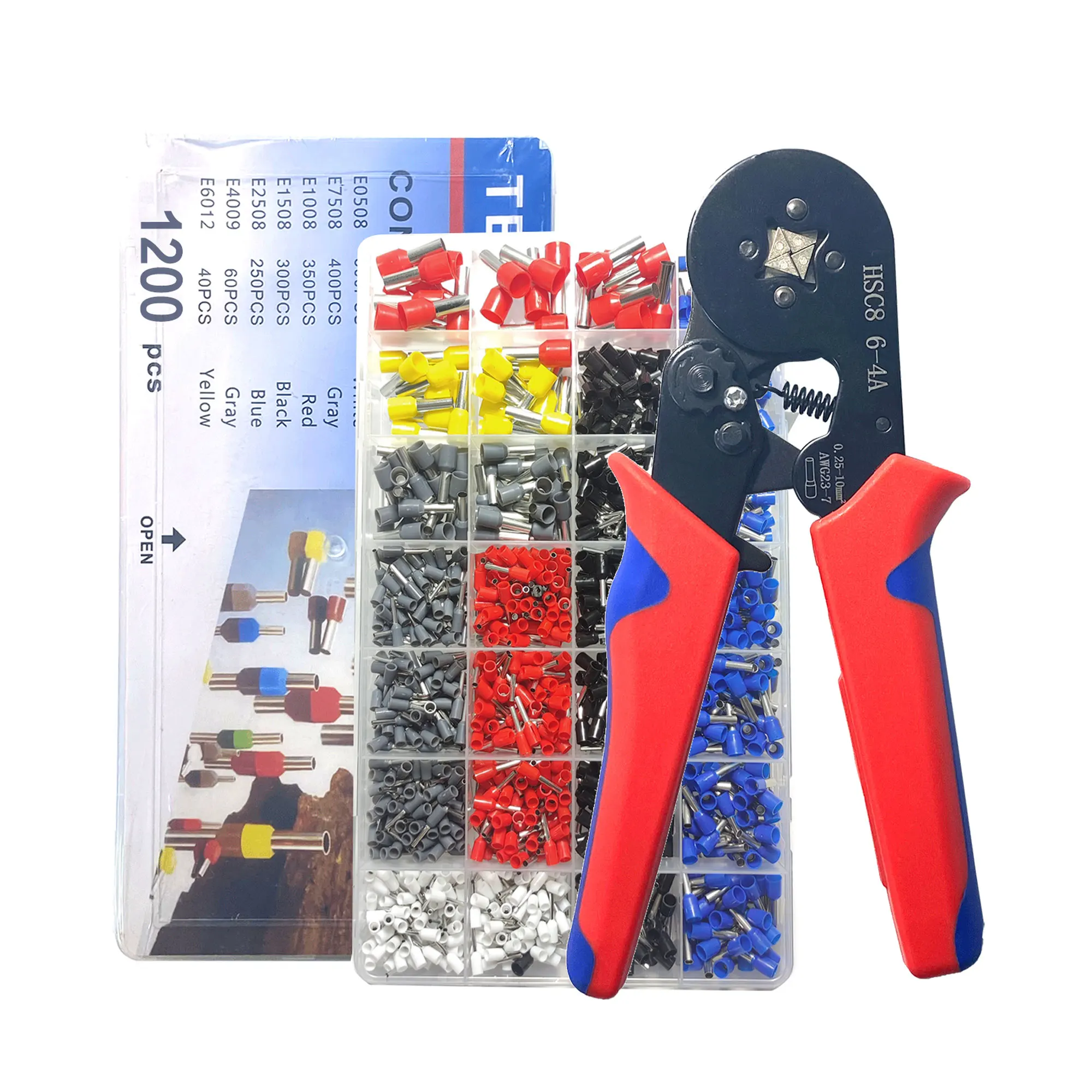 Термоизолированный шнур 22-8AWG обжимные плоскогубцы для обжима проводов HSC8 6-4A набор обжимных инструментов с 1200 клеммами