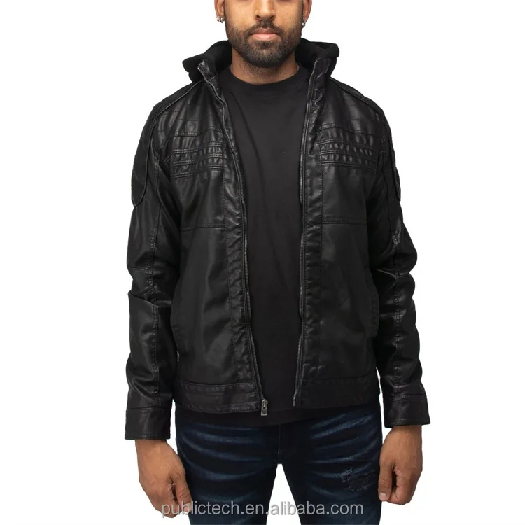 Fashion Custom Logo Racing Motorcycle Leather Jacket Black Vintage Mens Pu Leather Jacket With Hood