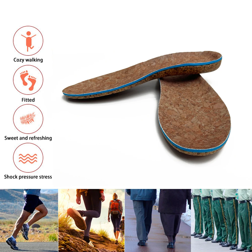 customized new hot selling cork orthotic insole ergonomic arch support pure natural cork insoles