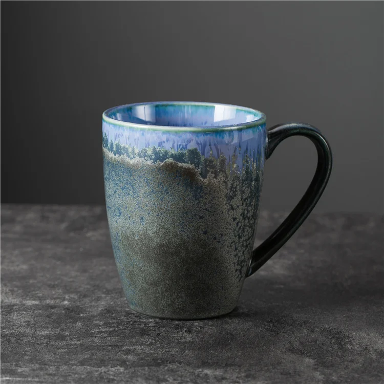 New Creative Color Glazed Restaurant Cafe Drinkware Office Water Ceramic Cup Porcelain Mug with Handle