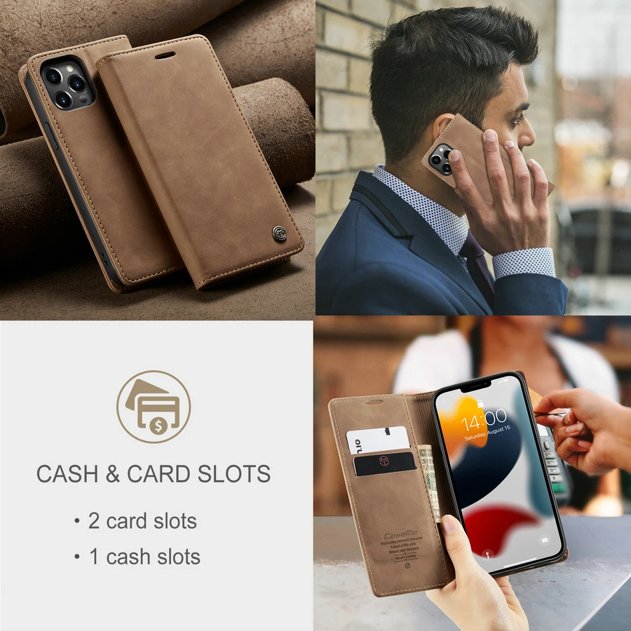 Mobile Phone Bags & Cases CaseMe Magnetic for iPhone 13 Classic Retro Wallet Leather pro / max Double Flip Cards CoverMobile P