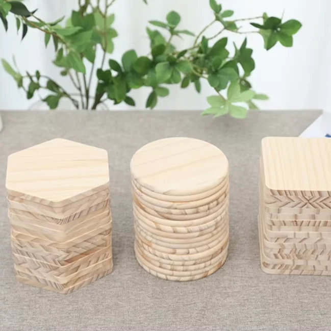 Unfinished Pine and Bamboo Wood Coasters 4-Inch round Blank Wooden Coasters for DIY Wood Base Crafts or Table Mat Wedding Pad