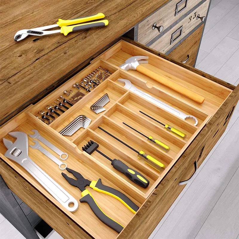 Bamboo environmental protection multifunctional adjustable kitchen storage box storage box adjustable cutlery