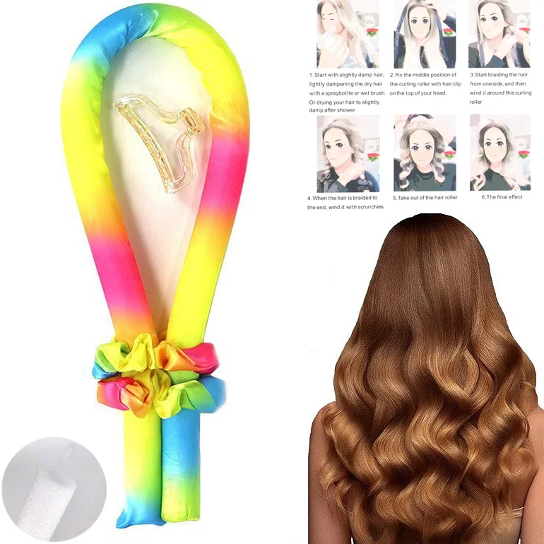 heatless curling rod headband Silk sleeping Hair Roller Wave No Heat Hair Curls silk hair curler with scrunchies