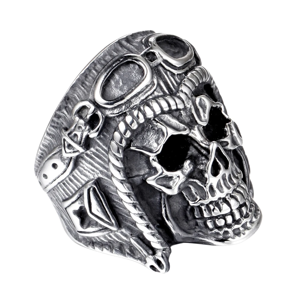 Mens Vintage Biker Ring Stainless Steel Swim Glasses Fashion Skull Ring