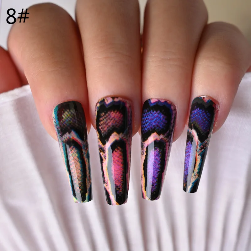 Wholesale 24pcs Long Coffin Acrylic Blue Fire Style False Nails Nail Art Luxury Artificial Fingernails Press On Nails