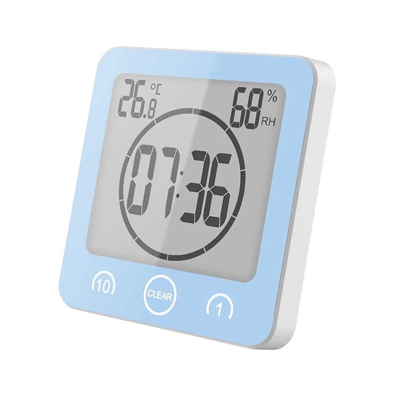 Bathroom Clock Waterproof Digital Shower Clock with Alarm Bathroom Humidity Temperature Meter with Timer Touch Screen