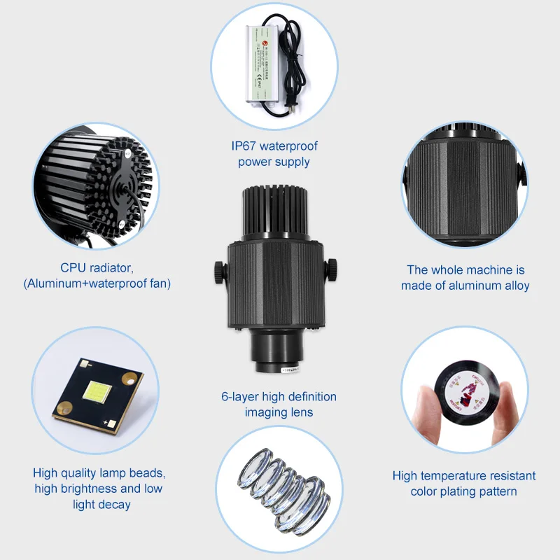 Yufan outdoor water proof 100w advertisement round shape glass lens ceiling wedding logo gobo projector led advertising light