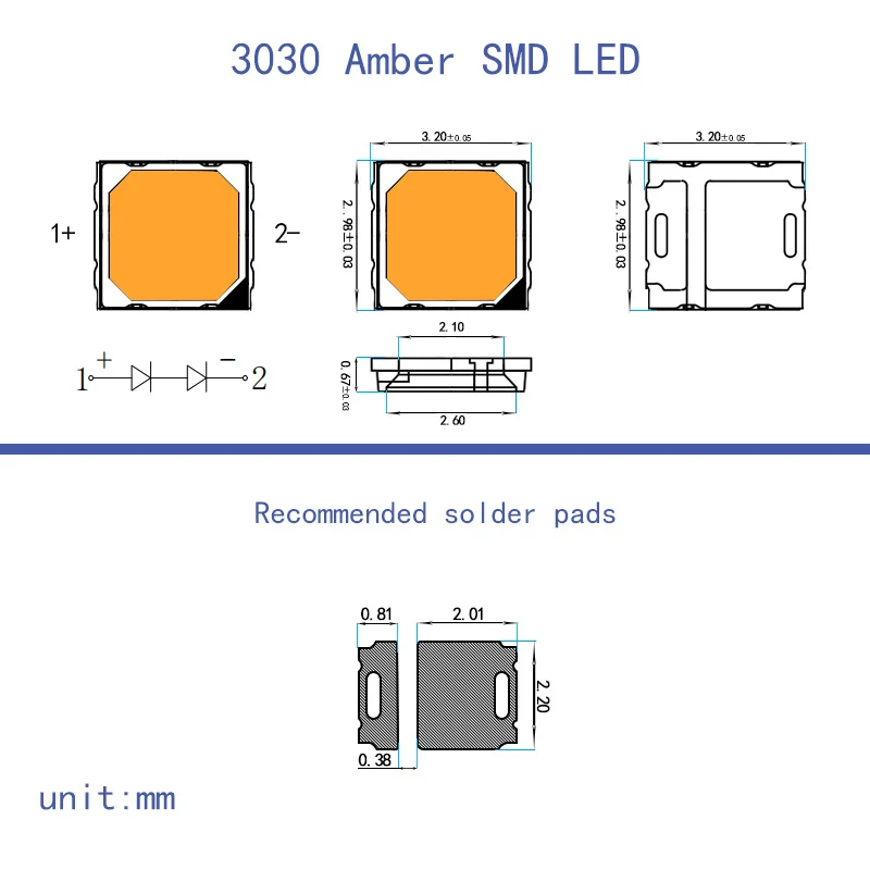3030 smd led Full Spectrum color good quality grow rgb 1w amber 2w 3v china sanan chip red 6v injection 9v power unit