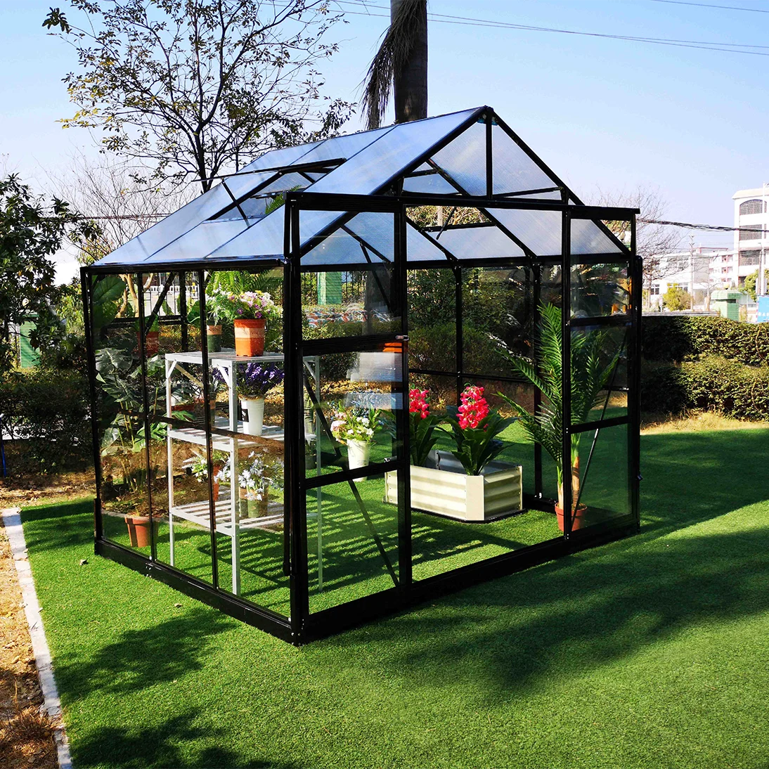 Cheap Factory Price Garden Supplies Buildings Agricultural Greenhouses Frame Plastic Sheet Multi-span Garden Greenhouses PE Mesh
