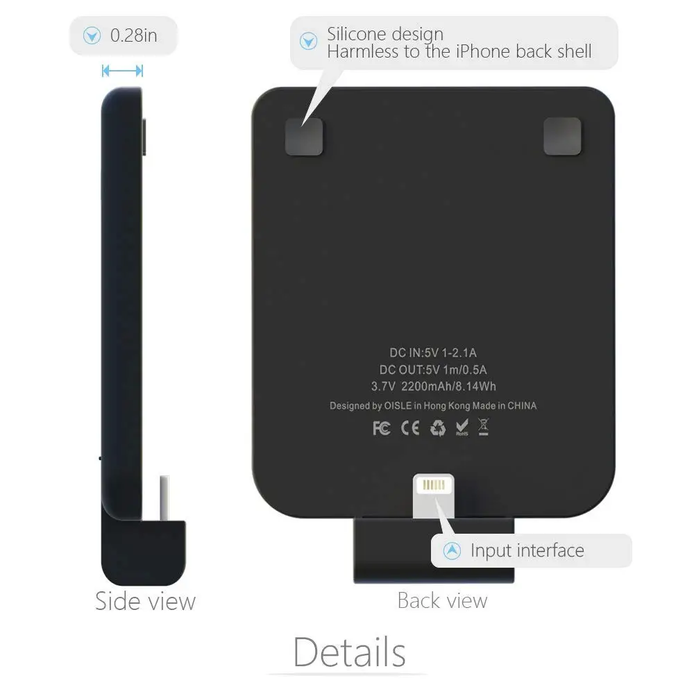 OISLE Innovation 2800mAh Battery Case Wholesale Mini Power Bank for iPhone 5 5s 6 6s 7 8 11