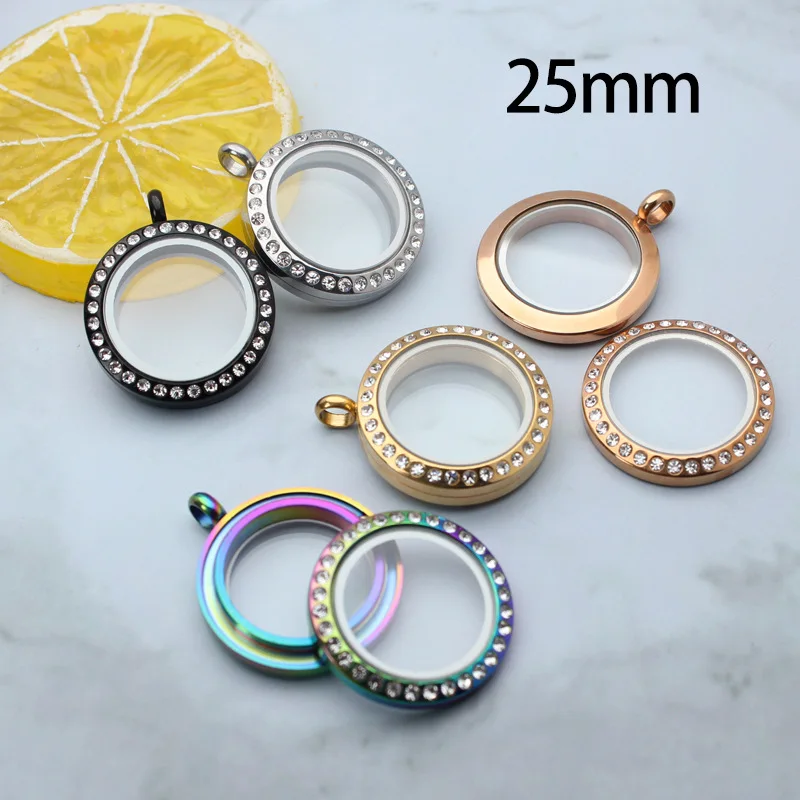 20mm/25mm/30mm Magnetic Closure Glass Floating Lockets Pendant Stainless Steel Living Memory Locket Jewelry