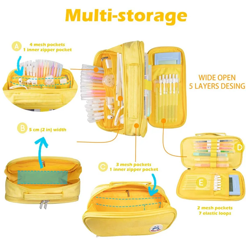 customizable Large Capacity Pencil Case 3 Compartment Pouch Pen Bag for School Teen Girl Boy Men Women