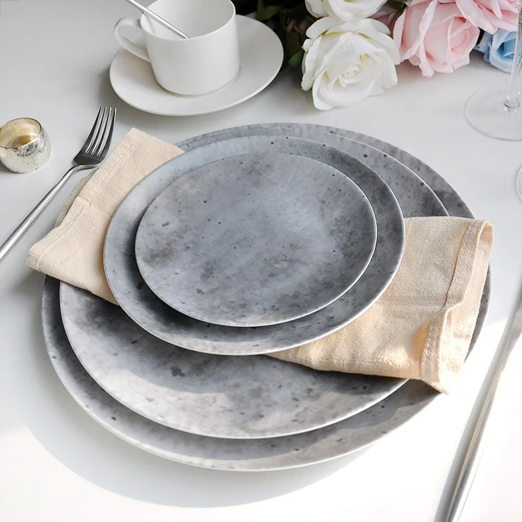 wholesale mexican gray matt round ceramic concrete plate sets dinnerware for restaurant catering