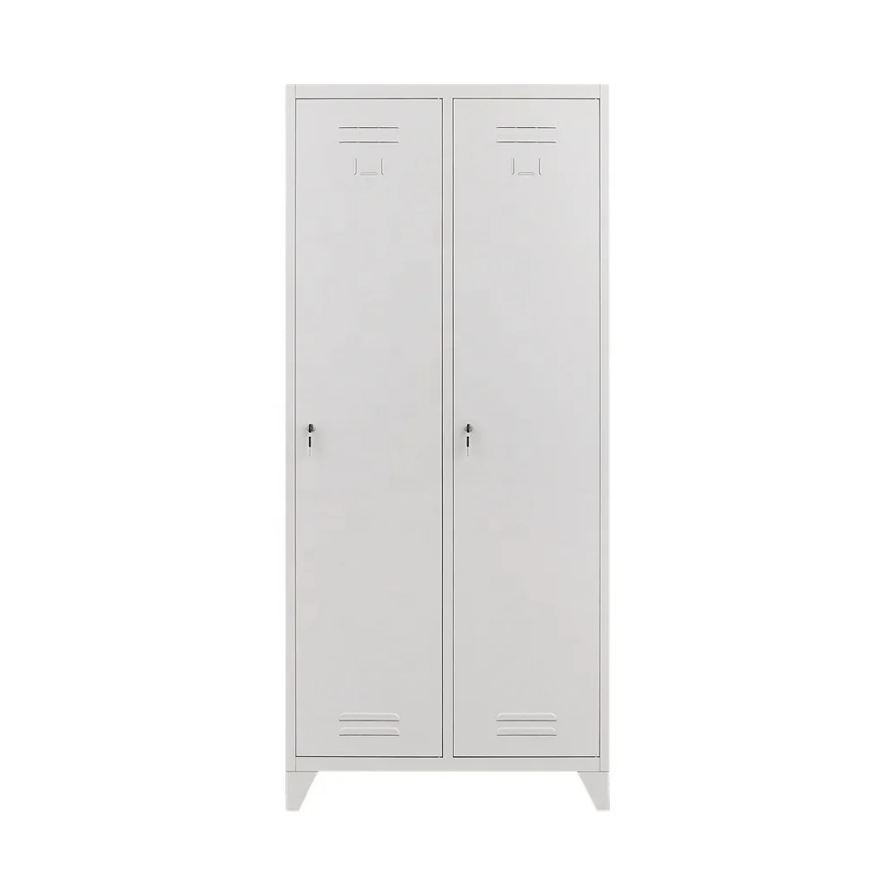 Modern Sloping Roof Office Clothing Storage Dirty Clean Version  Steel Locker 2 Door Standing Feet Lockable Metal Cabinet