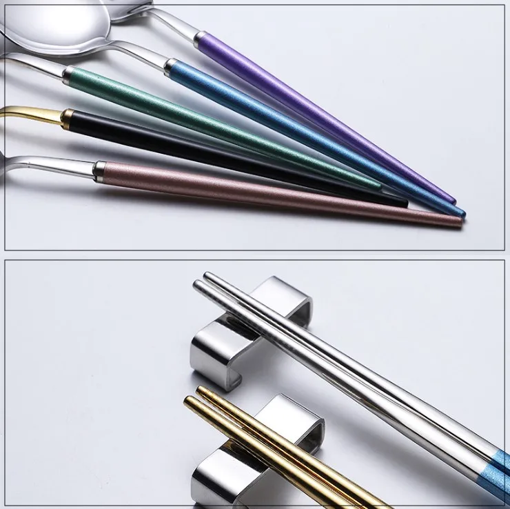 Portable Cutlery Set Travel Cutlery stainless steel Spoon Chopsticks Fork and Wheat Box